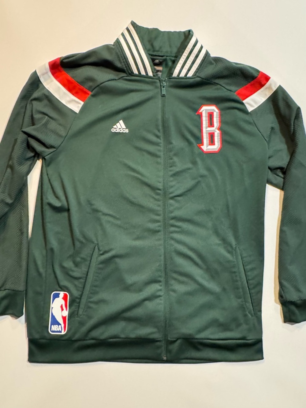 adidas Men’s Milwaukee Bucks Green Zip-Up Jacket with Red & White Accents